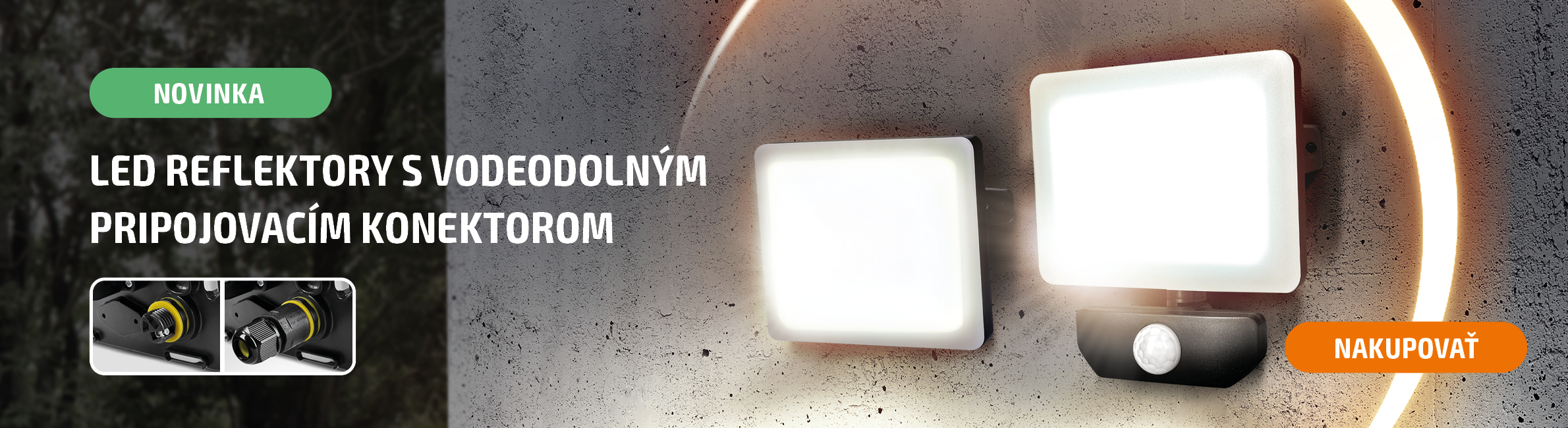 LED reflektory s vodeodolným pripojovacím konektorem