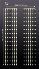 Solight LED vianočná záves okenná, strieborná, 300x mini LED, časovač, 8 funkcií, USB