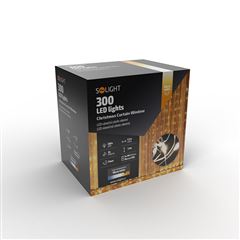 Solight LED vianočná záves okenná, strieborná, 300x mini LED, časovač, 8 funkcií, USB