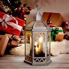Solight LED vianočný lampáš biely, 33cm, 3x LED sviečka, 3x AAA
