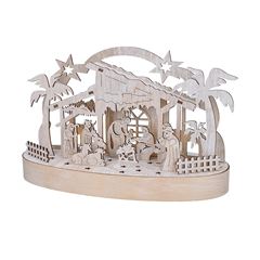 Solight vianočný drevený betlehem podsvietený, 5x LED, prírodné drevo, 25cm, 2x AA