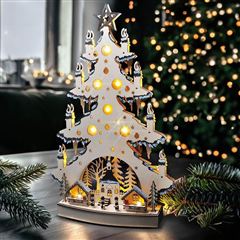 Solight LED drevený vianočný stromek s dekoráciami, 23x LED, prírodná farba, 64cm, 2x AA