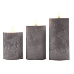 Solight sada LED sviečok s časovačom, 3ks, 10/13/15cm, sivá, 2x AA 