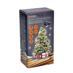 Solight LED vonkajšia vianočná reťaz, 50LED, 5m, 3m prívod, 8 funkcií, IP44, 3x AA, studená biela