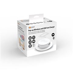 Solight bezdrôtová 15W + USB A+C 20W PD výsuvná nabíjačka, biela