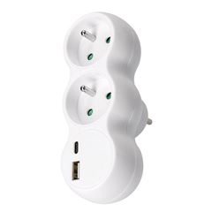 Solight rozbočovač s USB A+C rychlonabíjačkou 20W PD, 2 x 10A, biely