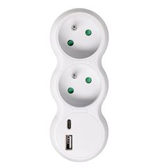 Solight rozbočovač s USB A+C rychlonabíjačkou 20W PD, 2 x 10A, biely