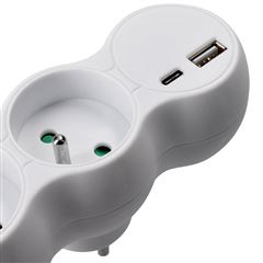 Solight rozbočovač s USB A+C rychlonabíjačkou 20W PD, 2 x 10A, biely
