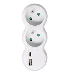 Solight rozbočovač s USB A+C nabíjačkou, 2 x 10A, biely