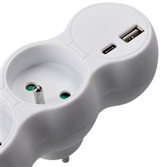 Solight rozbočovač s USB A+C nabíjačkou, 2 x 10A, biely