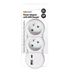 Solight rozbočovač s USB A+C nabíjačkou, 2 x 10A, biely