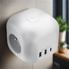 Solight rozbočka kocka, 3x 16A + USB A+C, biela, vypínač