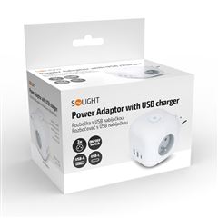 Solight rozbočka kocka, 3x 16A + USB A+C, biela, vypínač