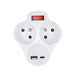 Solight rozbočovač s USB A+C nabíjačkou, 2 x 10A, biely, vypínač