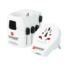 SKROSS cestovný adaptér PRO - World & USB, univerzálny, uzemnený, USB-A 12W