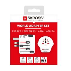 SKROSS cestovný adaptér PRO - World & USB, univerzálny, uzemnený, USB-A 12W