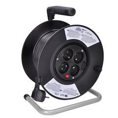 Solight predlžovací prívod na bubne, 4 zásuvky, 25m, čierny kábel, 3x 1,5mm2