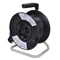 Solight predlžovací prívod na bubne, 4 zásuvky, 25m, čierny kábel, 3x 1,5mm2