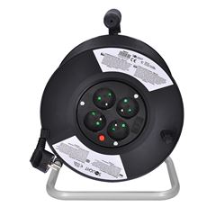 Solight predlžovací prívod na bubne, 4 zásuvky, 25m, čierny kábel, 3x 1,5mm2