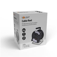 Solight predlžovací prívod na bubne, 4 zásuvky, 25m, čierny kábel, 3x 1,5mm2