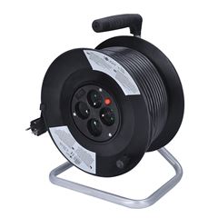 Solight predlžovací prívod na bubne, 4 zásuvky, 50m, čierny kábel, 3x 1,5mm2