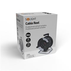 Solight predlžovací prívod na bubne, 4 zásuvky, 50m, čierny kábel, 3x 1,5mm2