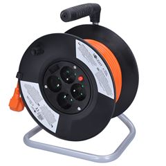 Solight predlžovací prívod na bubne, 4 zásuvky, 25m, oranžový kábel, 3x 1,5mm2