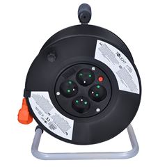 Solight predlžovací prívod na bubne, 4 zásuvky, 25m, oranžový kábel, 3x 1,5mm2