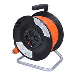 Solight predlžovací prívod na bubne, 4 zásuvky, 50m, oranžový kábel, 3x 1,5mm2