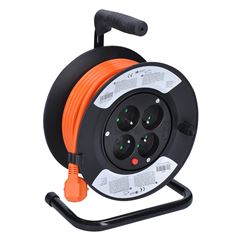 Solight predlžovací prívod na bubne, 4 zásuvky, 15m, oranžový kábel, 3x 1,5mm2