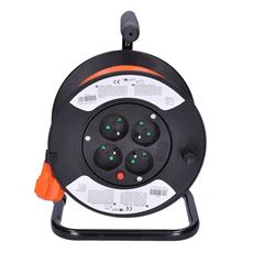 Solight predlžovací prívod na bubne, 4 zásuvky, 15m, oranžový kábel, 3x 1,5mm2