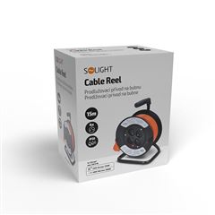 Solight predlžovací prívod na bubne, 4 zásuvky, 15m, oranžový kábel, 3x 1,5mm2