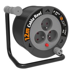 Solight predlžovací prívod na bubne 12m, 3 zásuvky, čierny kábel, 3x 1,5mm2