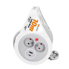 Solight predlžovací prívod na bubne 10m, USB A+C, 2 zásuvky, sivý kábel, 3x 1,0mm2