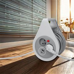 Solight predlžovací prívod na bubne 10m, USB A+C, 2 zásuvky, sivý kábel, 3x 1,0mm2