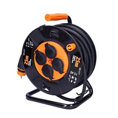 Solight predlžovací prívod - na bubne, 4 zásuvky, 25m kábel guma-neoprén, 3x 2,5mm2, IP44