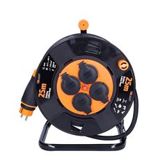 Solight predlžovací prívod - na bubne, 4 zásuvky, 25m kábel guma-neoprén, 3x 2,5mm2, IP44