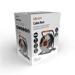 Solight predlžovací prívod - na kovovom bubne, 4 zásuvky, 40m kábel guma-neoprén, 3x 2,5mm2, IP44