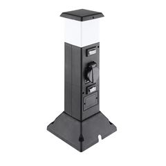 Solight záhradný stĺpik IP44 s LED osvetlením, plast, 2 zásuvky, hranol, čierny