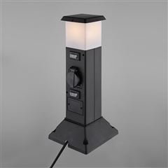 Solight záhradný stĺpik IP44 s LED osvetlením, plast, 2 zásuvky, hranol, čierny