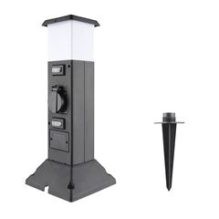 Solight záhradný stĺpik IP44 s LED osvetlením, plast, 2 zásuvky, hranol, čierny