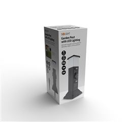 Solight záhradný stĺpik IP44 s LED osvetlením, plast, 2 zásuvky, hranol, čierny