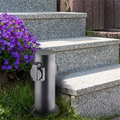 Solight záhradný stĺpik IP44, nerez oceľ, 2 zásuvky, valec, čierny