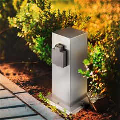 Solight záhradný stĺpik IP44, nerez oceľ, 2 zásuvky, hranol, strieborný