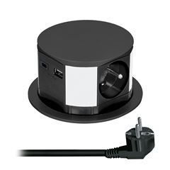 Solight výsuvný blok zásuviek, 3 x 16 A + USB A+C 20W PD, kabel 2m, čierny