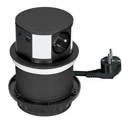 Solight výsuvný blok zásuviek, 3 x 16 A + USB A+C 20W PD, kabel 2m, čierny