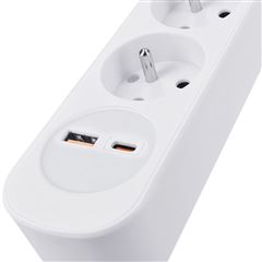 Solight predlžovací prívod 3 zásuvky, USB A+C 20W PD, 5m, 3 x 1mm2, biely, vypínač