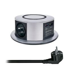 Solight 3z + USB A+C 20W PD, Wireless 10W, výsuvný blok zásuviek, 2m,  strieborný