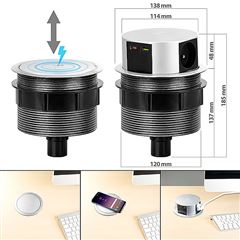 Solight 3z + USB A+C 20W PD, Wireless 10W, výsuvný blok zásuviek, 2m,  strieborný