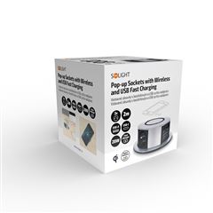 Solight 3z + USB A+C 20W PD, Wireless 10W, výsuvný blok zásuviek, 2m,  strieborný